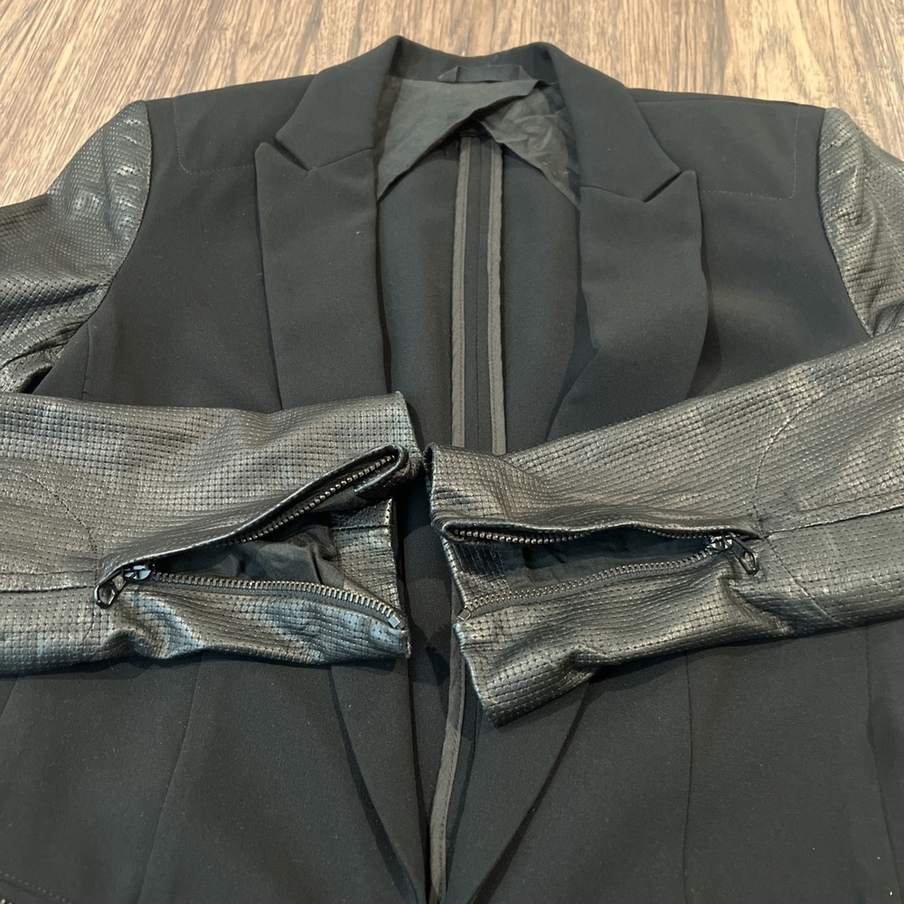 Rag & Bone Blazer Jacket Womens Black Lambskin Leather Sleeves Shawl Collar Sz 2 - Picture 7 of 10